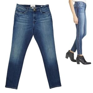 Frame Le High Skinny Lupin Tux Ankle Jeans Mid Rise Modern Tuxedo Stripe